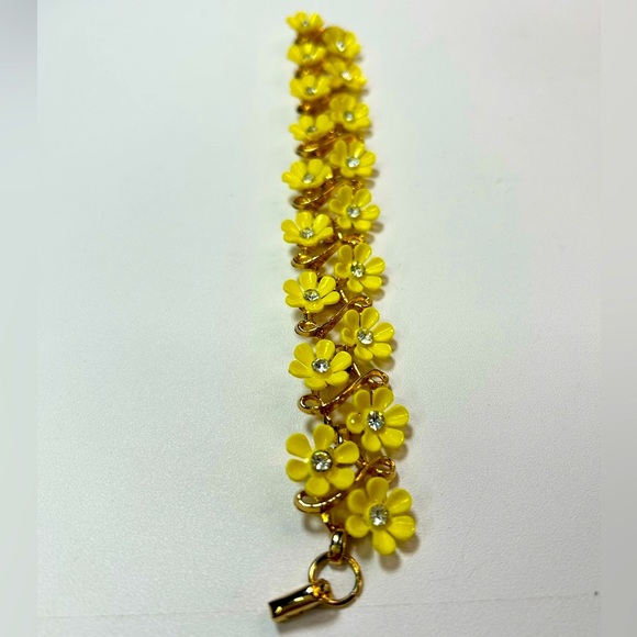 Vintage Signed Coro Yellow Daisy Flowers Rhinestone Dainty Bracelet Earring - Picture 12 of 14
